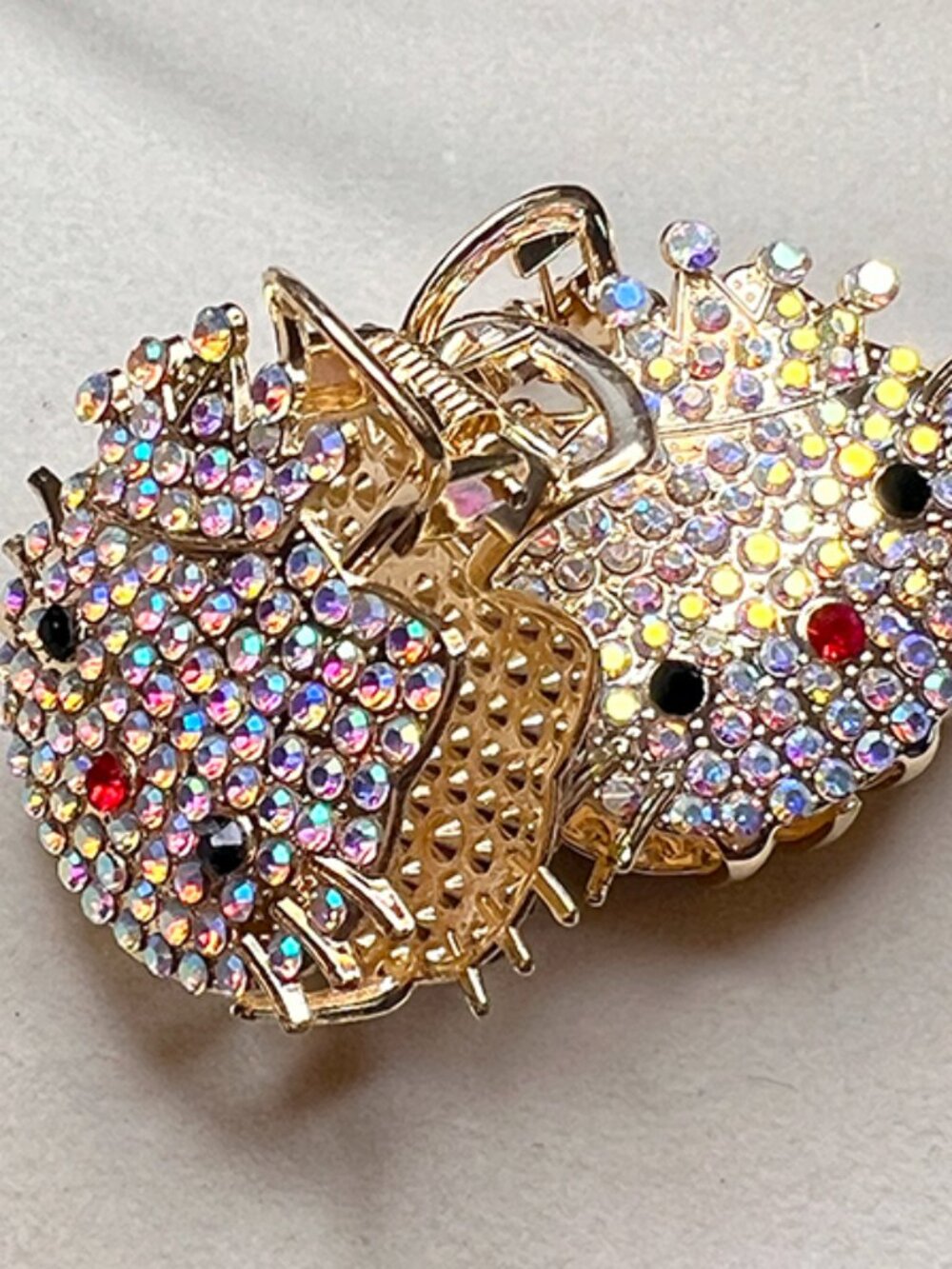 Kitty Hair Clip |Gold-tone, Multicolored Rhinestone Hairclips/Hair Claw [1 pair]